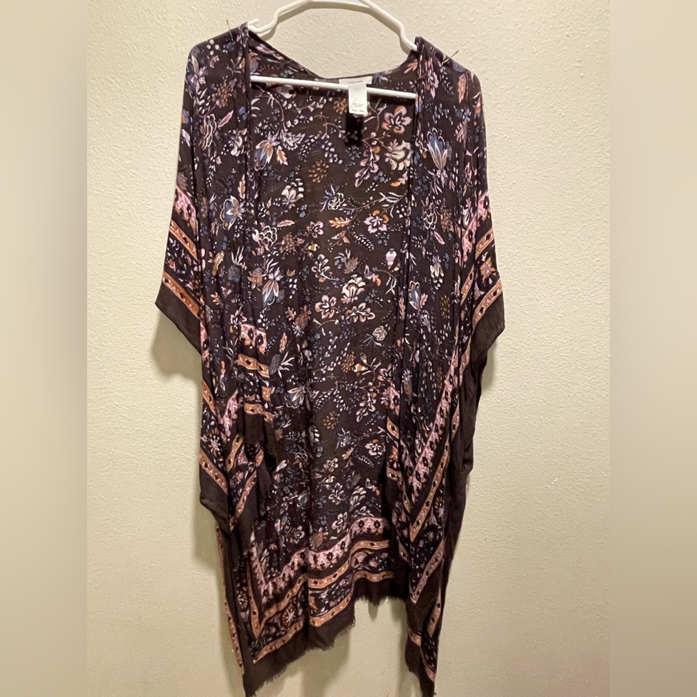 Maurices Floral Kimono Cardigan - Brown and Pink